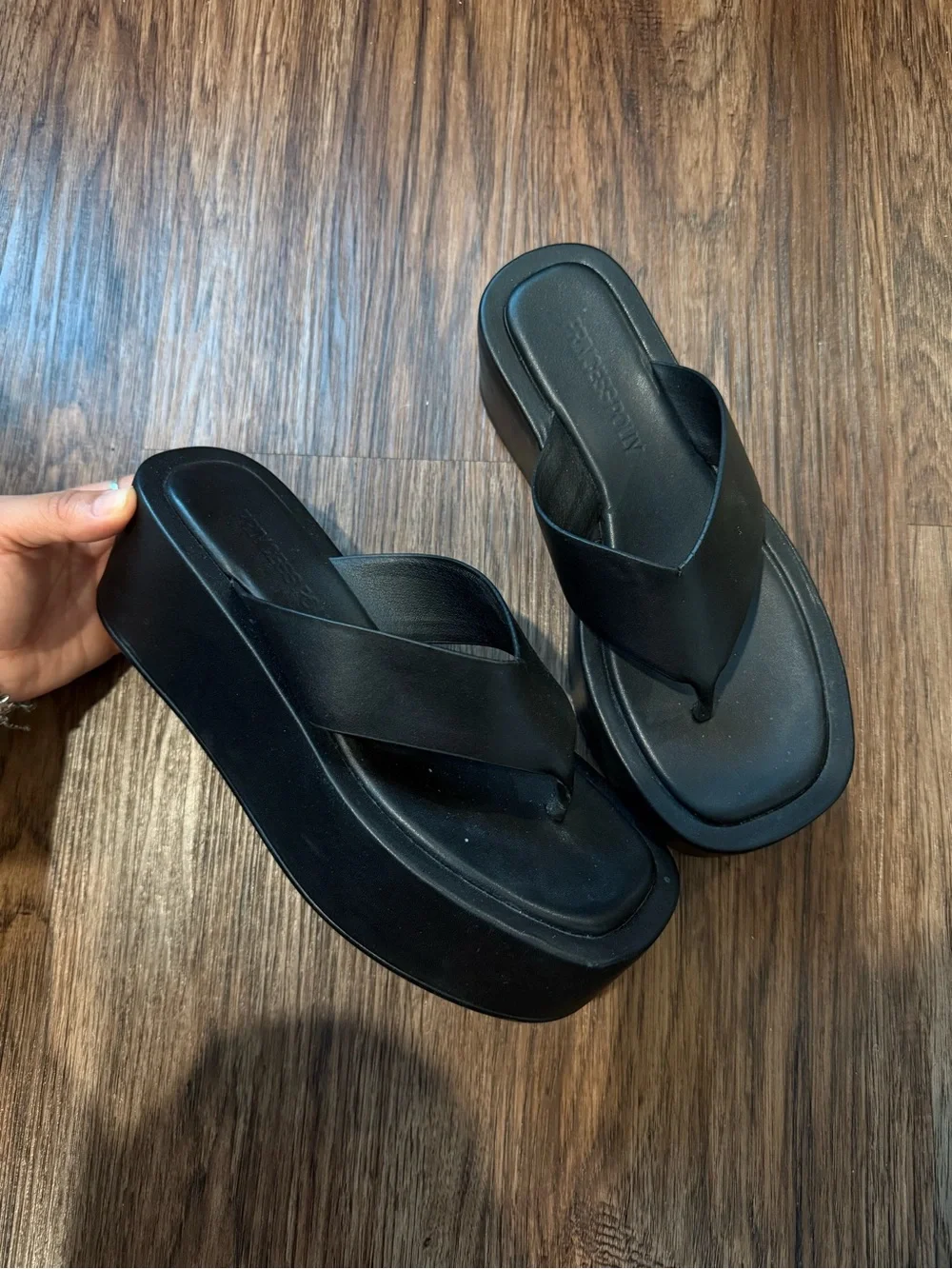 Black Platform Thong Sandals - Women